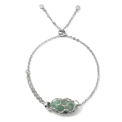 Зеленый Авантюрин Браслеты-слайдеры из натурального лазурита со звеньями в форме пули, с 304 цепочками для макраме из нержавеющей стали, 10-1/4 дюйм (26 см)