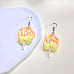 Шампанско-Желтый Сплав полимерной глины болтаться серьги, леденец, платина, шампанское желтый, 65x25 мм