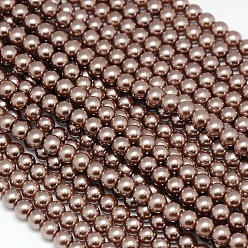 Dark Salmon Eco-Friendly Dyed Glass Pearl Round Beads Strands, Grade A, Cotton Cord Threaded, Dark Salmon, 10mm, Hole: 0.7~1.1mm, about 42pcs/strand, 15 inch