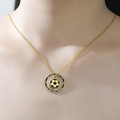 Golden 304 Stainless Steel Enamel Sport Football Pendant Necklaces, Black, Golden, 17.72 inch(45cm)