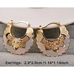 Многоцветный Серьги-кольца из латуни с цветком, многоцветные, 30 мм