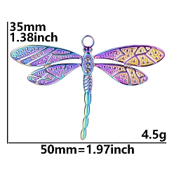 Rainbow Color Из нержавеющей стали большие кулоны, очарование стрекозы, Радуга цветов, 35x50 мм