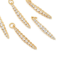Real 18K Gold Plated SHEGRACE Brass Micro Pave Cubic Zirconia Pendants, Cadmium Free & Nickel Free & Lead Free, Clear, Real 18K Gold Plated, 28.5x4x3mm, Hole: 3.2mm