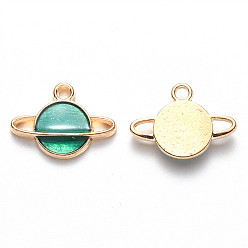 чирок Подвески из эмали и сплава, планета, вселенная космические прелести, золотой свет, зелено-синие, 12x16.5x3 мм, отверстие : 1.6 мм