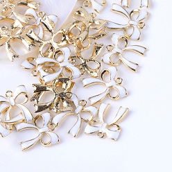 Белый Бантом сплава эмали подвески, белые, 19.5x17.5x3 мм, отверстие : 1.5 мм