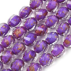 Dunkelviolett Stränge aus Harz und Glasperlen, Perle in Perlen, Twist, mit Glitzerpulver, facettiert, dunkelviolett, 10x8~9.5 mm, Bohrung: 0.6 mm, ca. 48~50 Stk. / Strang, 19.88'' (50.5 cm) ~ 19.96'' (50.7 cm)