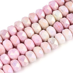 Pink Антикоррозийные гальванические стеклянные бусины, имитация драгоценных камней, рондель, с покрытием AB цвета, граненые, два тона, розовые, 8x5~6 мм, отверстие : 1.2 мм, около 68~77 шт / нитка, 14.76~15.16'' (37.5~38.5 см)