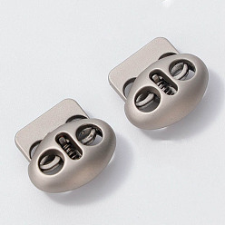 Matte Platinum Color Alloy Cord Locks, 2 Hole Drawstring Toggle Spring Clasp, Oval, Matte Platinum Color, 13x15x5mm, Hole: 4mm