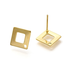 Настоящее золото 18K 304 Выводы серьги из нержавеющей стали шпилька, ромб, реальный 18 k позолоченный, 14x14 мм, отверстие : 1.4 мм, штифты : 1 мм