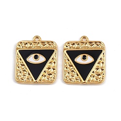 Настоящее золото 18K 304 подвески из нержавеющей стали с черной эмалью, ионное покрытие (ip), прямоугольник с оберегами от сглаза, реальный 18 k позолоченный, 20x16.5x2 мм, отверстие : 1.4 мм
