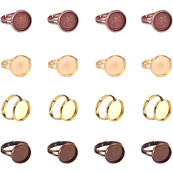 Mixed Color Brass Ring Shanks, Pad Ring Findings, For Antique Rings Making, Adjustable, Flat Round, Mixed Color, Tray: 14mm, 12mm Inner Diameter, 17mm, 10pcs/color, 40pcs/box, Packaging Box: 10.8x7.4x1.8cm