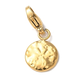 Настоящее золото 14K Плоские круглые 304 подвесные украшения из нержавеющей стали, застежки-клешни лобстера подвески украшения, ионное покрытие (ip), реальный 14 k позолоченный, 22 мм