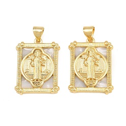 Square Brass Shell Pendants, Saint Benedict Religious Charms, Real 16K Gold Plated, Square, 23.5x17.5x3.5mm, Hole: 5mm