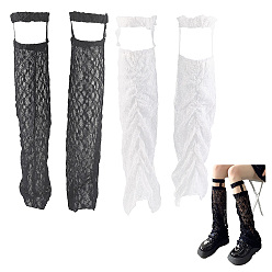 (52) Непрозрачная лаванда 2 пары 2 цветные поликоттоновые штанины, гетры, японские носки с кружевом в стиле лолиты, разноцветные, 560x120~200x1.5~6 мм, 1 пара / цвет