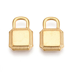 Настоящее золото 18K 304 прелести нержавеющей стали, ионное покрытие (ip), подвесной замок, реальный 18 k позолоченный, 15x10x2 мм, отверстие : 4x4.5 мм