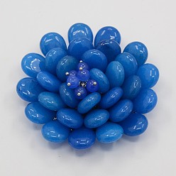 Verdeck blau Gefärbt Jade Cabochons, mit platinen Metall Zubehör, Blume, Verdeck blau, 66x24 mm