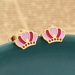 Crown 304 серьги из нержавеющей стали эмаль, реальный 18 k позолоченный, корона, 7.7x10 мм