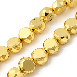с Золотистым Покрытием Стеклянные бусины с гальваническим покрытием , барабан, граненые, с золотым покрытием, 8x5.5 мм, отверстие : 1 мм, около 54 шт / нитка, 15.75'' (40 см)