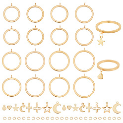 Золотой Набор для изготовления колец-подвесок своими руками, включая 304 основание кольца из нержавеющей стали, подвески и переходные кольца, звезда, крест, луна и сердце, золотые, 82 шт / коробка
