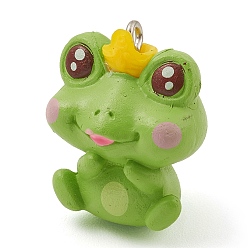 Зелено-Желтый Пластиковые подвески, с платиновыми тоновыми железными петлями, очарование лягушки, зеленый желтый, 24.5x19.5x17 мм, отверстие : 2 мм