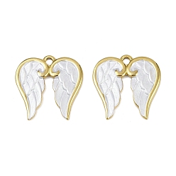 Белый 304 нержавеющей стальной эмали подвески, ионное покрытие (ip), подвески в виде ангельских крыльев, реальный 18 k позолоченный, белые, 23x23x2 мм, отверстие : 2.2 мм