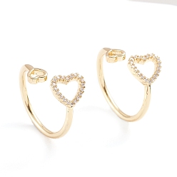 Настоящее золото 18K Регулируемые латунные кольца микро манжеты из прозрачного циркония, открытые кольца, сердце, долговечный, реальный 18 k позолоченный, Размер 6, внутренний диаметр: 16 мм