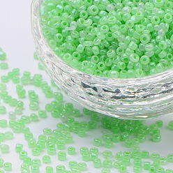 Pale Green Glass Seed Beads, Ceylon, Round, Pale Green, 2mm, Hole: 1mm, about 30000pcs/pound