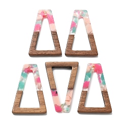 (52) Непрозрачная лаванда Подвески из смолы и ореха, трапециевидные, разноцветные, 38x24.5x2.5 мм, отверстие : 1.8 мм