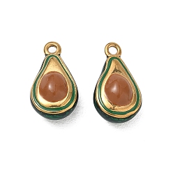 Avocado 304 Stainless Steel Enamel Pendants, Fruit Charms, Ion Plating(IP), Golden, Avocado Charms, 16x9x6mm, Hole: 1.4mm