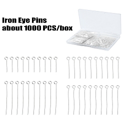 Серебро Железные глазные булавки, без кадмия и без свинца, серебряные, 21 датчик, 18~40x0.7 мм, отверстие : 2 мм, 1000 шт / коробка