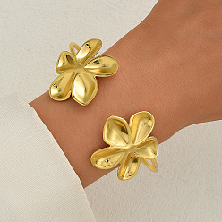 Золотой Сплав манжеты браслеты, браслеты на концах для женщин, цветок, золотые, 7.68 дюйм (19.5 см)