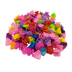 Mixed Color Kids Hair Accessories, Plastic Claw Hair Clips, Heart, Mixed Color, 19x19mm, about 100pcs/bag