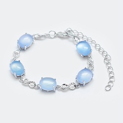 Natural Agate Natural Agate Link Chain Bracelets, with Brass Findings, Real Platinum Plated, Oval and Infinity, 5-3/4 inch~6 inch(14.5~15cm)