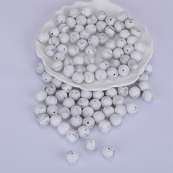 Gray Round Silicone Focal Beads, Chewing Beads For Teethers, DIY Nursing Necklaces Making, Gray, 15mm, Hole: 2mm