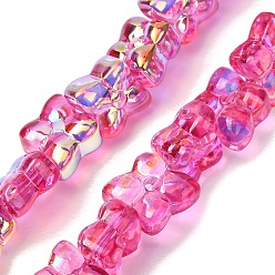 Fuchsia Transparent Glass Beads Strands, Clover, AB Color Plated, Half Plated, Fuchsia, 13x11x5mm, Hole: 1mm, about 65pcs/strand, 21.65''(55cm)
