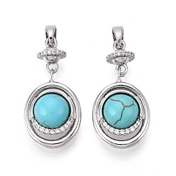 Платина Окрашенные синтетические бирюзовые подвески, латунные микропаве прозрачные кубические циркониевые подвески в виде планет, платина, 26.5x13x7 мм, отверстие : 4.5x3 мм
