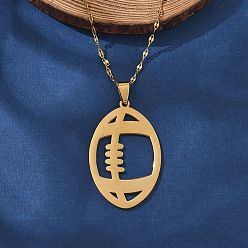 Настоящее золото 18K 201 полые ожерелья из нержавеющей стали с подвесками в стиле регби, реальный 18 k позолоченный, 15.91 дюйм (40.4 см)