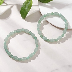 Зеленый Авантюрин 2шт. 2 варианты браслетов из натурального зеленого авантюрина с бусинами, эластичные, для пары, рис и круглый, внутренний диаметр: 2.60 дюйм (6.6 см)