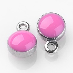 Ярко-Розовый 304 прелести нержавеющей стали, с эмалью, эмалированные блестки, плоско-круглые, цвет нержавеющей стали, ярко-розовый, 6~7x4~5x2~3 мммм, отверстие : 0.5 мм