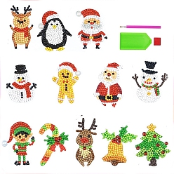 Red DIY Christmas Theme Diamond Painting Sticker Kits, including Self Adhesive Sticker, Resin Rhinestones, Diamond Sticky Pen, Tray Plate and Glue Clay, Mixed Shapes, Red, 60~70mm, 12 patterns, 1pc/pattern, 12pcs