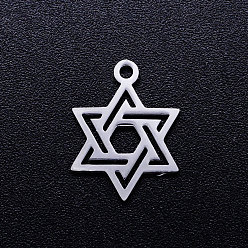 Stainless Steel Color 201 Stainless Steel Pendants, for Jewish, Star of David, Stainless Steel Color, 16x12x1mm, Hole: 1.5mm