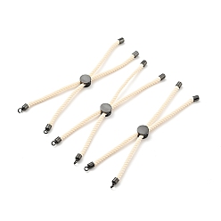 Античный Белый Наполовину готовые браслеты-слайдеры из скрученной миланской веревки, с реечным покрытием на концах шнура из латуни и открытой петлей, без кадмия и без свинца, для изготовления браслета с соединителем, металлический черный , старинный белый, 222~230x3 мм