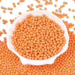 Темно-Оранжевый Непрозрачная выпечка окрашены стеклянные бусины, круглые, темно-оранжевый, 4~4.5x3.5~4 мм, отверстие : 0.9~1 мм, Около 4500 шт / фунт