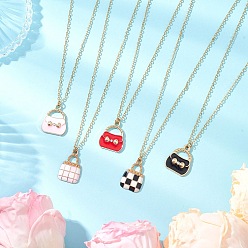 (52) Непрозрачная лаванда Сплав эмаль сумочка кулон латунный кабель цепь ожерелья для женщин, золотые, разноцветные, 16.54 дюйм (42 см)