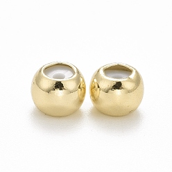 Настоящее золото 14K Стойки обшивки латунные бусины, силикон внутри, без кадмия и без свинца, рондель, долговечный, реальный 14 k позолоченный, 6x4.5 мм, отверстие : 1.2 мм