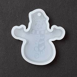 White Christmas Theme DIY Snowman Pendant Silicone Molds, Resin Casting Molds, for UV Resin & Epoxy Resin Jewelry Making, White, 54x51x7mm, Hole: 2.5mm