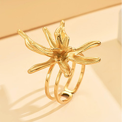 Plaqué 18K Or Véritable 304 anneaux ouverts pour manchettes en acier inoxydable, fleur, bagues de déclaration, réel 18 k plaqué or, 17mm