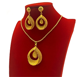 Золотой Комплект из ожерелья с подвеской в форме капли и серег-гвоздиков из сплава, золотые, 535 мм