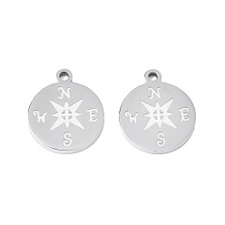 Stainless Steel Color Non-Tarnish 201 Stainless Steel Pendants, Laser Cut, Compass, Stainless Steel Color, 17.5x15x1mm, Hole: 1.4mm