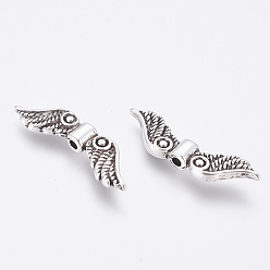 Antique Silver Tibetan Style Alloy Beads, Cadmium Free & Nickel Free &, Lead Free, Wing, Antique Silver, Size: about 7mm long, 23mm wide, 3mm thick, hole: 1.5mm, 1380pcs/1000g